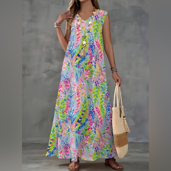 Lilly Pulitzer Colorful Sleeveless Maxi Dress Beach Cover Up - Picture 8 of 9